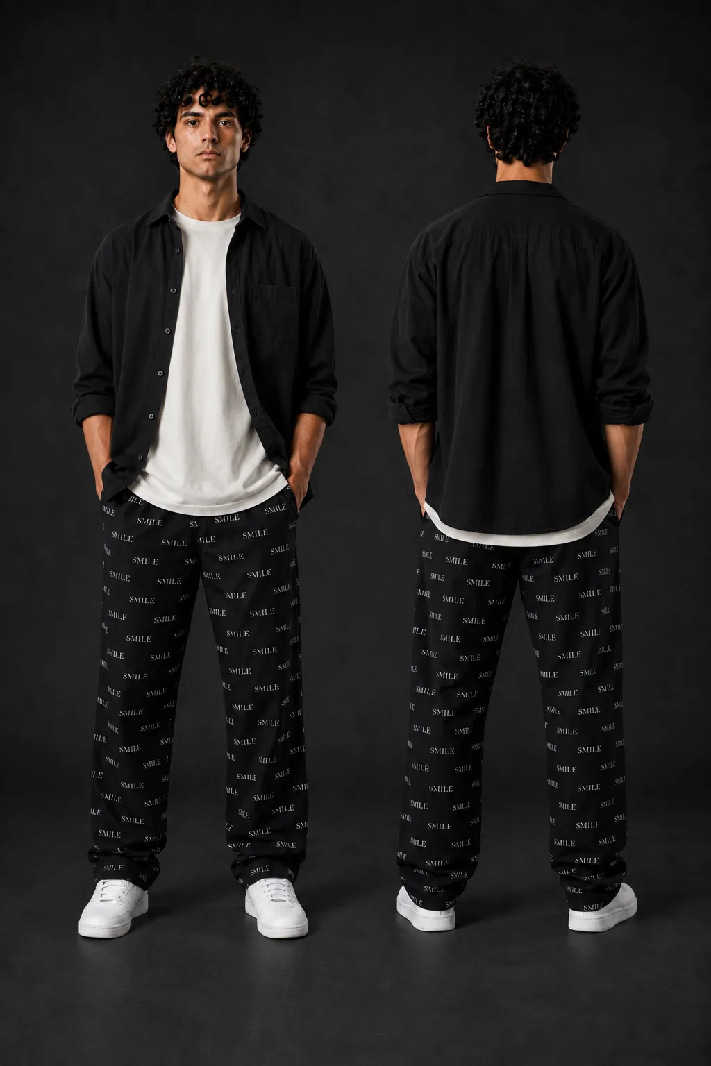 Smile Pants باللون الأسود — معروض على عارض