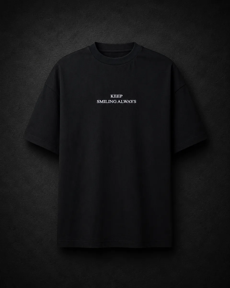 Smile Always Tshirt in Black — front view